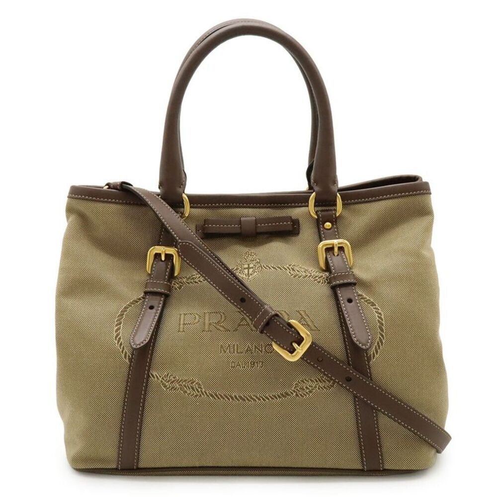Prada Logo Jacquard Canvas Handbag
